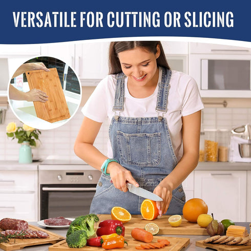 4-Piece Set Set Hiware Extra Large Bamboo Cutting Boards for Kitchen, Heavy Duty Cutting Board with Juice Groove