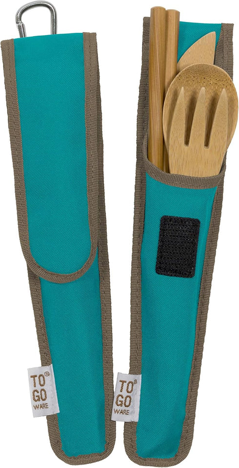 Reusable Bamboo Travel Utensils with rePETe Carrying Case & Carabiner Clip, Eco Friendly (Pack of 2)