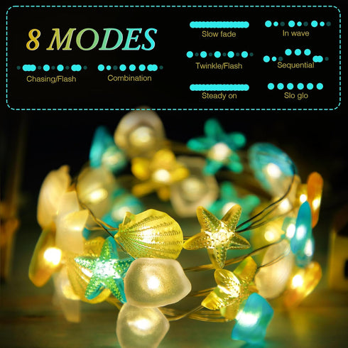 1 Pcs Ocean Beach Themed Sea Life Decorative String Lights 10 FT 30 LEDs, Starfish and Seashell Design for Summer Room