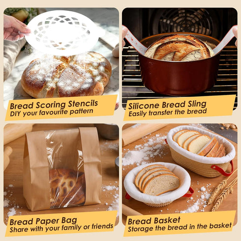 VONATES 40oz Sourdough Bread Baking Supplies, Sourdough Starter Kit, Cotton Rope Banneton Bread Proofing Basket