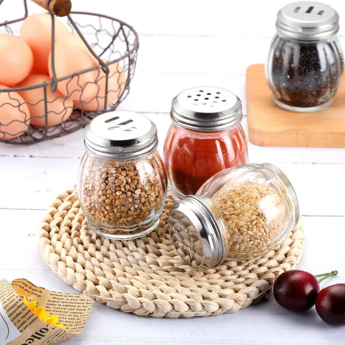 24 Hotop Pieces Glass Spices Shaker with Perforated Top Cheese Shaker with Slotted Stainless Steel Top Retro Swirl