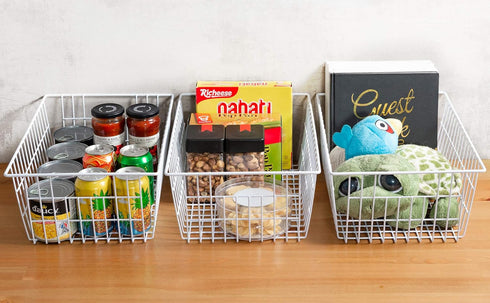iPEGTOP Wire Storage Freezer Baskets, Set of 6 Large 15.4" White Organizer Storage Bins with Handles for Kitchen,