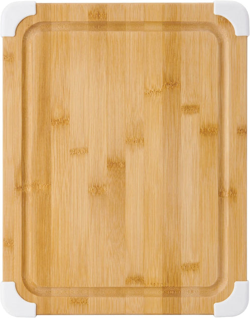 Farberware Nonslip Bamboo Cutting Board, 11x14 Inch with Juice Groove, White