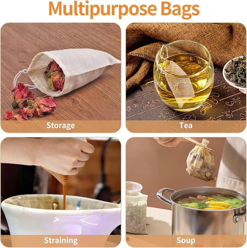 40 Pcs Empty Spice Bags for Cooking Soup, Reusable Tea Bags for Loose Tea, 4x6 Inch Natural Muslin Drawstring