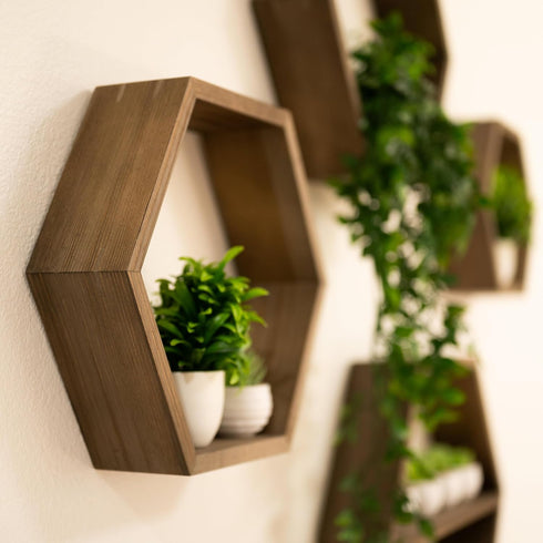 Set 4 Large Hexagon Floating Shelves of Honeycomb Shelf, Crystal Display Shelf, Wood Hexagon Wall Shelves, Farmhouse