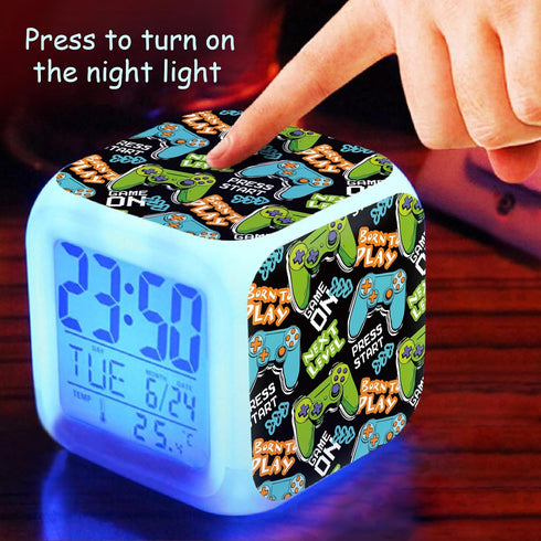 ZonleeApex 7 (3.15x3.15x3.15 inch) Alarm Clock with Joysticks Print for Boys Girls, Game-Themed Kids Alarms, Digital
