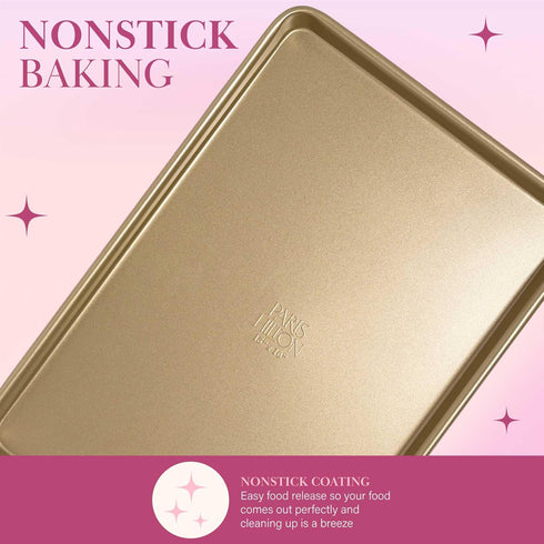 Paris Hilton Nonstick Carbon Steel Bakeware Collection, 15-Inch x 10-Inch Cookie Baking Sheet, Pink Champagne