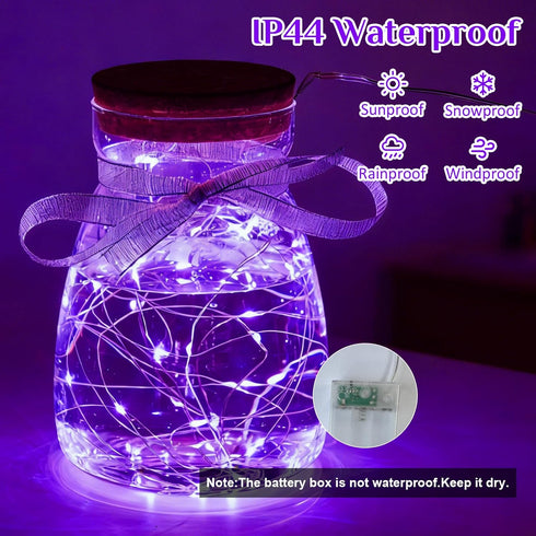 4 Pack 16ft 50 QITONG Purple Fairy Lights Battery Operated, Each LED Outdoor String Lights, Silver Wire Mini Twinkle