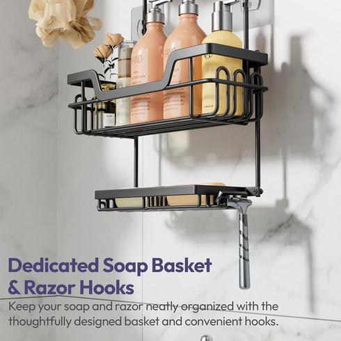 3 16 SWTYMIKI Bathroom Shower Caddy Hanging - Tier Rustproof Over Shower Head Organizer, No Drilling Bathroom Shelf