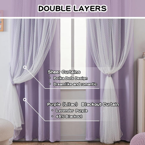 63 inch Grommet 52" 2 MYSKY HOME Lilac Blackout Short Curtains Long for Bedroom Girls & Nursery Kids Purple Lavender