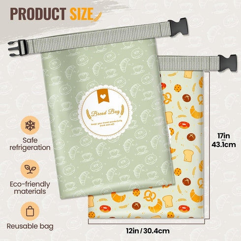 2 Pack 17"13" Zunmial Bread Bags for Homemade Bread, Reusable Bread Bag for Fresh Keeping with Lining & Zipper, Freezer