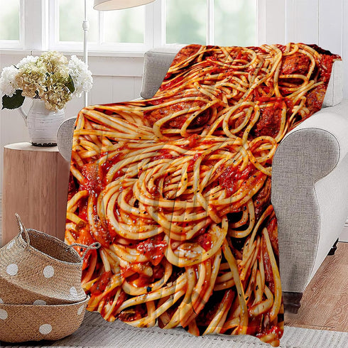 Cozy 50"x40" Tomato Spaghetti Blanket Soft Warm Italian Pasta Throw Blankets for Boys Girls Fuzzy Plush Funny Food