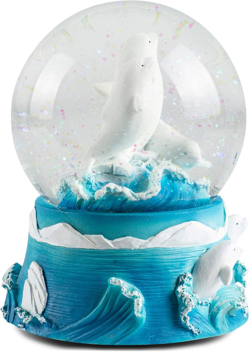 Elanze Designs Beluga Whales Tabletop Dresser Nightstand Figurine Decoration, 100MM Sturdy Glitter Water Wind Up