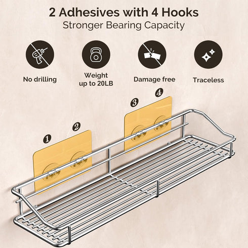Orimade Bathroom Shelf Organizer, Shower Caddy Storage Rack with Traceless Adhesive, 15.75 inch, Silver