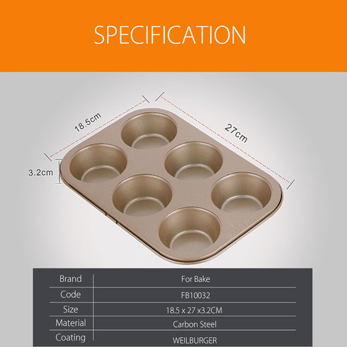 Carbon Steel Nonstick Bakeware Muffin Pan (6-Cup) by For Bake