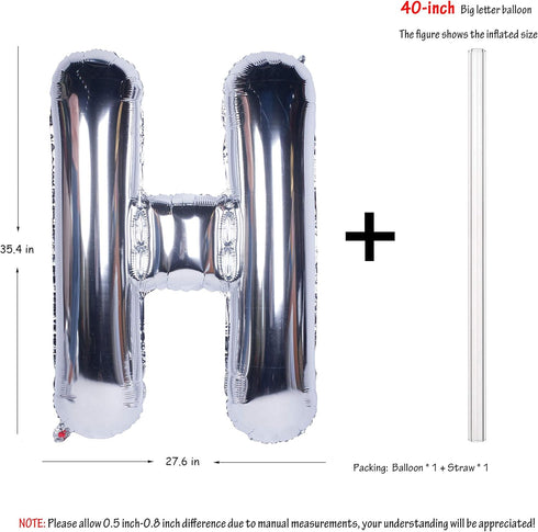 Letter Balloons 40 Inch Giant Jumbo Helium Foil Mylar for Party Decorations, Silver H