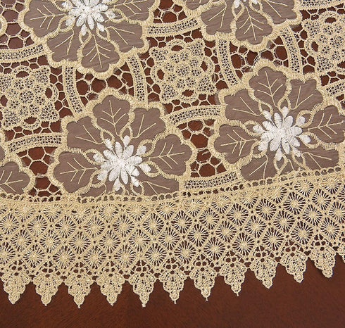 Simhomsen Beige Embroidered Lace Tablecloth - 72 Inch Round