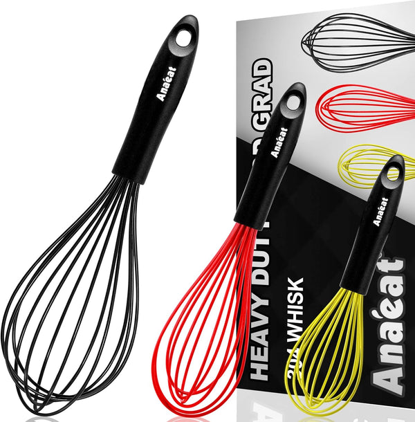 Anaeat Silicone Balloon Whisk, Heat Resistant Kitchen Whisks for Whisking, Cooking, Baking, Beating, Stirring