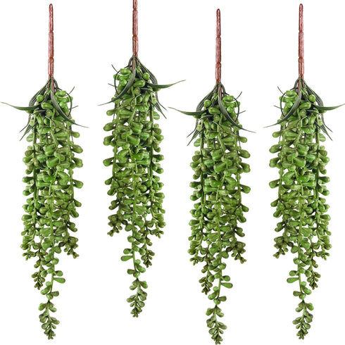 Meiliy 4pcs Faux Succulent Plants Hanging String of Pearls Plant for Home, Kitchen, Office, Wedding, Garden, Craft Art