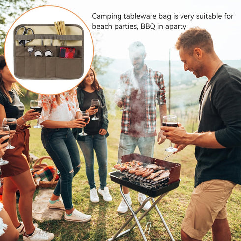 Camping Utensil Bag, Knife Roll Bag for Chefs Canvas Roll Up Culinary Bag Tableware Storage Hanging Bag Multi-purpose Knife Cover for Cooking, Camping