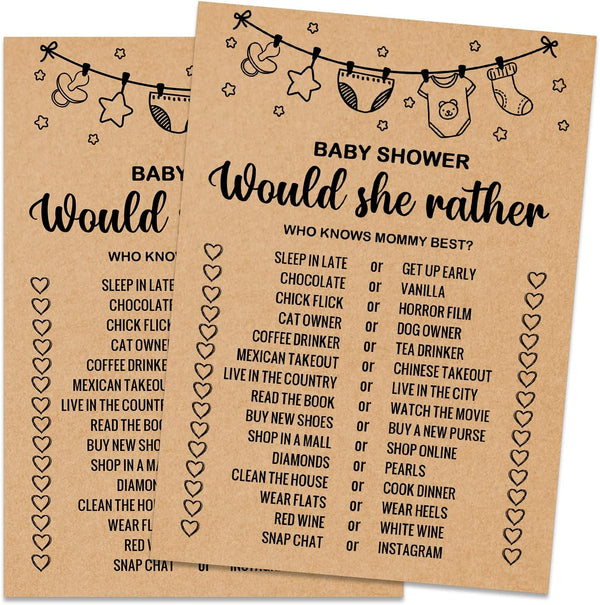 Misaidou Baby Shower Game Cards, Would She Rather Baby Shower Games Ideas, Set
