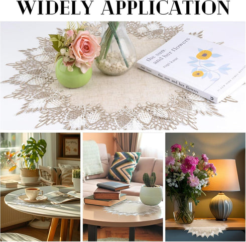 Doily,20 20in Kitchen50 50cm Polyester Round * Beige Table Cover with Lace Trim, Coffee Table Topper Table Decor