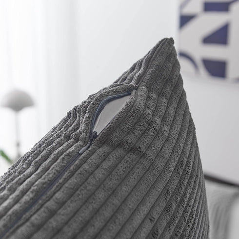 Home Brilliant 24x24 Decorative Pillow Cover | Striped Corduroy Soft Velvet Euro Sham Cushion Cover, Dark Grey