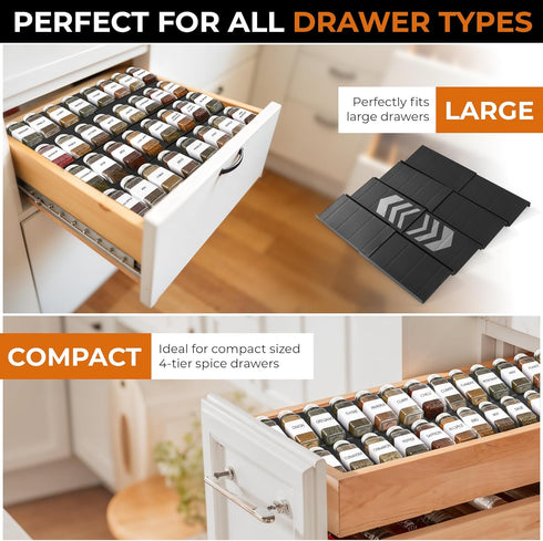 ALCOVA 4 9" 18", Countertop 8 Pack Spice Drawer Organizer, Tier Expandable Spice Rack for Drawer from to Spice