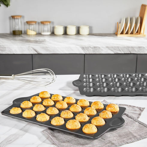 HONGBAKE Mini Muffin Pan, Nonstick 24 Cupcake Tin for Baking, Heavy-duty Gray Tray for Cheesecake