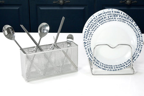 Kitchen Utensil Chopsticks Perforated Holder with Hooks, 304 Stainless Steel Storage Organizer, Dishwasher Safe