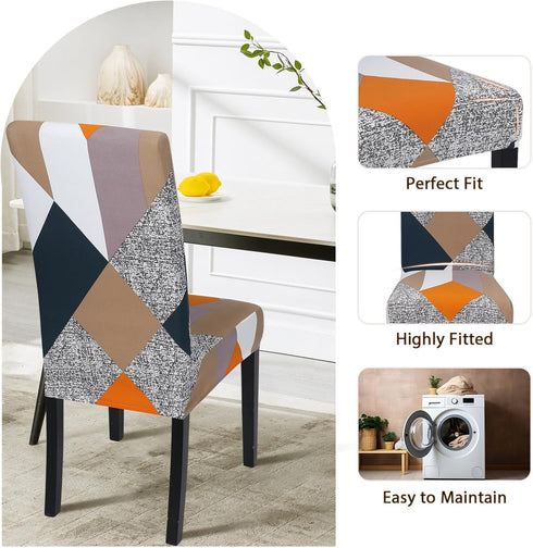 SearchI 4 Pack Super Fit Stretch Removable Washable Dining Chair Covers, Spandex Fabric Slipcovers for Dining Room