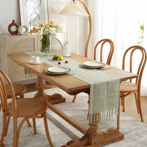 72 Inches 13"72") Wracra Rustic Hemstitch Table Runner, Linen Farmhouse Table Runners Long with Tassels for Dining