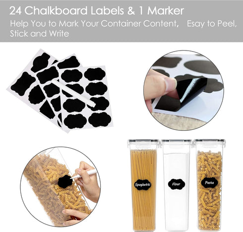 Vtopmart 4pc Airtight Pasta Storage Containers, 2.8L, BPA Free, Black for Kitchen Organization