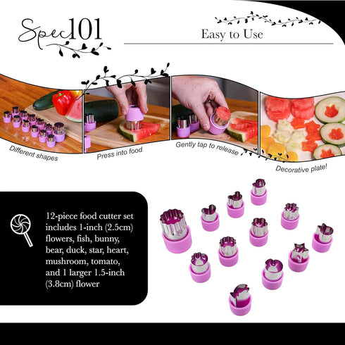 Vegetable Chopper - 12pc Mini Food Chopper with Flower, Animal, and Shape Fruit Cutter Pieces