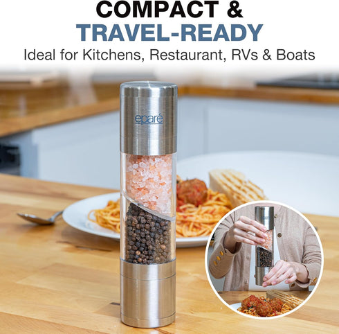 Eparé 2 in 1 Salt and Pepper Grinder Combo - Manual Dual Grinder for Kitchen Use, Stainless Steel
