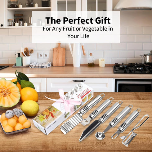 Stainless Steel Fruit Carving Knife Set, 5 Pack Vegetable Engraving Blades for Kitchen