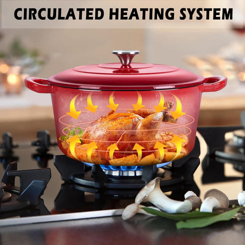 3qt TeamFar Dutch Oven, Small Enameled Cast Iron Dutch Oven Pot with Lid, For Bread Baking/Stewing/Braising/Frying