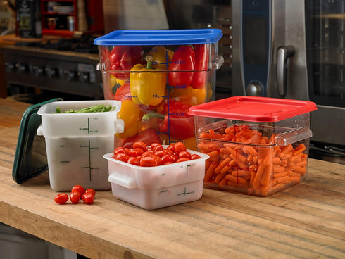 Carlisle FoodService Products 4 Quarts Square Food Storage Container, Stackable Design for Catering, White