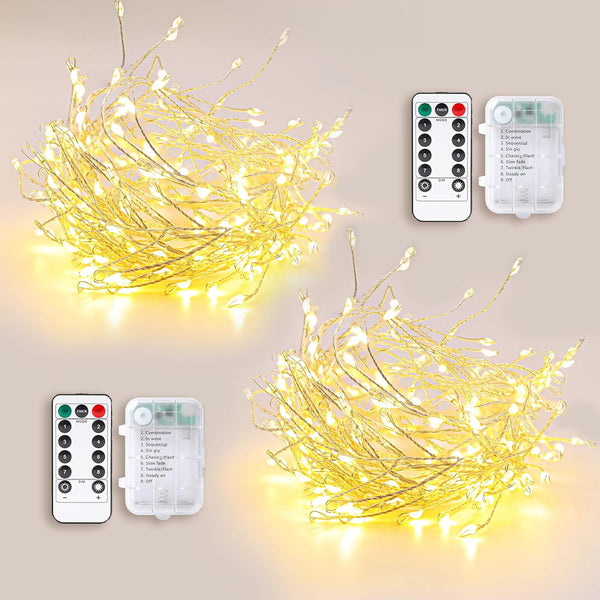 Firecracker Fairy String Lights 2 Pack 10 FT 120 LEDs, Warm White