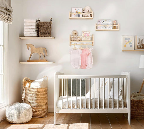 Set 3 CNK Nursery Floating Book Shelves for Wall Mounted of Book Shelf for Kids Room, Toddler Room, Baby Rooms Natural