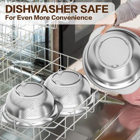 3 Colanders(2QT, 3QT, 5QT), Stainless Steel Colander for Kitchen, Stainless Steel Strainer, Pasta Strainer