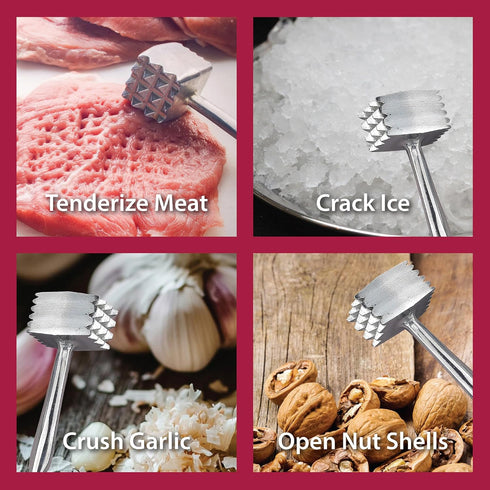 HIC Kitchen Heavyweight Meat Tenderizer, Ice Cracker, Double Sided, Heavyweight Aluminum