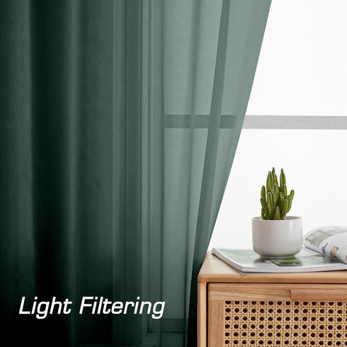 Hunter Green Sheer Curtains 63 Inch Length 2 Panels, Rod Pocket Solid Color Window Sheer Curtain Panels, Elegant Curtains & Drapes for Living Room, Bedroom (Hunter Green, 42" W x 63" L)