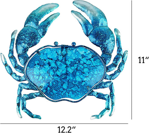 John's Studio Crab Wall Decor Outdoor Metal Bathroom Hanging Art Glass Blue Ocean Theme Decorations for Home, Pool
