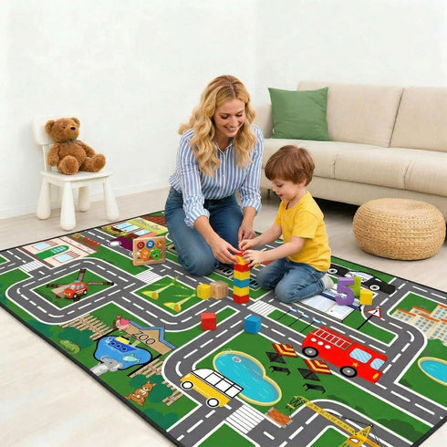 3x5 Car Rugs for Kids Toy - Car Track Carpet for Boys Road Rug for Bedroom Road Map Carpet for Kids Toy Play Mat Farm