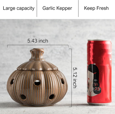 Ceramic Garlic Keeper with Lid and Holes Garlic Saver and Storage Framhouse Decor Keep Gralic Cloves Dry and Fresh