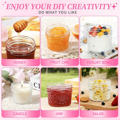 PUSKMAY 4oz (6 pack Mini Mason Jars with Lids, Small Glass Jars with Decorative Accessories, Wide Mouth Glass Storage