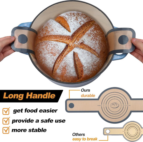 E-far Silicone Bread Sling for Dutch Oven - 2-Piece Reusable Baking Mat with Long Handle