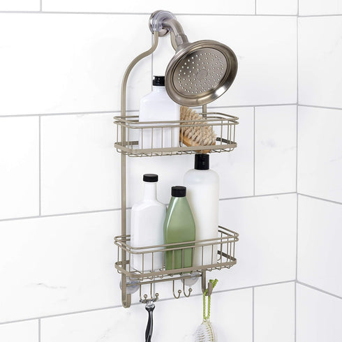 Zenna Home Shower Caddy Hanging Bathroom Organizer, Steel Rack with 2 Shelves, Rust-Resistant Satin Nickel