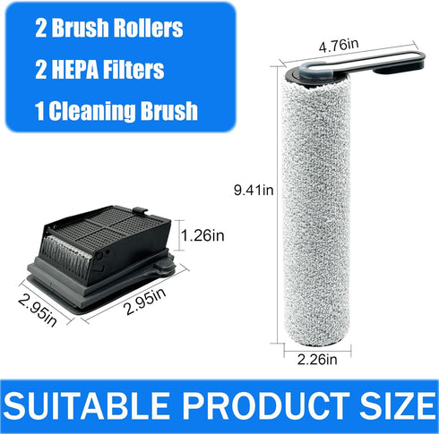 Brush Rollers and Filters Replacement for Tineco iFLOOR 5 Breeze Complete Vacuum Cleaner, 2 Brush Rollers + 2 Filters